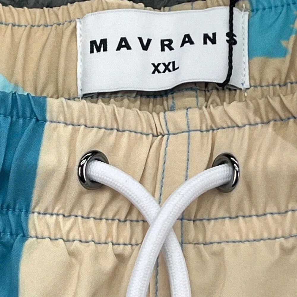 MAVRANS Mens Moroccan Swim Shorts XXL Blue Print Elastic‎ Waist Drawstring NEW